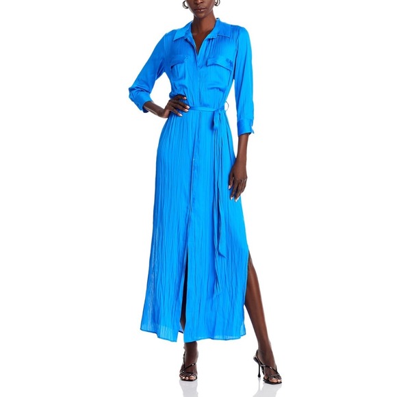 LAGENCE Cameron Bright Royal Blue Long‎ Sleeve Shirt Dress Belted Maxi Medium